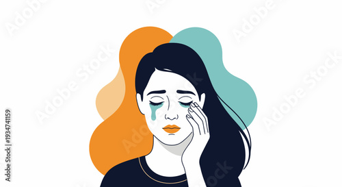 Woman with hand on her face.