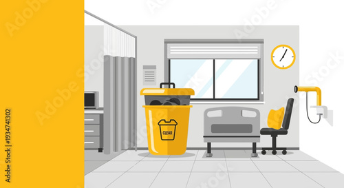 Hospital Room Depiction, Clean Space With Medical Equipment, Illustration in Modern Style