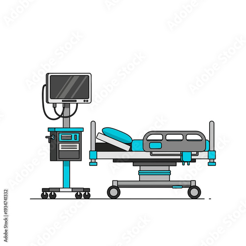 Hospital Room Equipment Depiction Illustrating Medical Bedside Apparatus For Intensive Patient