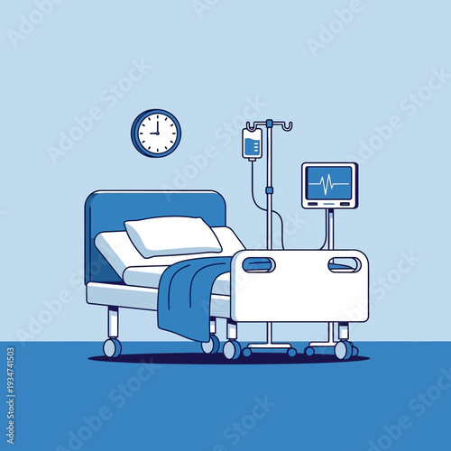 Hospital Room Illustration: Modern Medical Bed With Monitoring Equipment Depicted Creatively