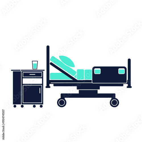 Hospital Room Illustration: Modern Medical Bed With Nightstand And Refreshment Graphic Design