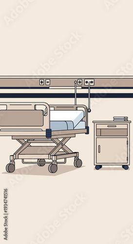 Hospital Room Illustration Featuring a Modern Adjustable Bed and Convenient Nightstand Setup