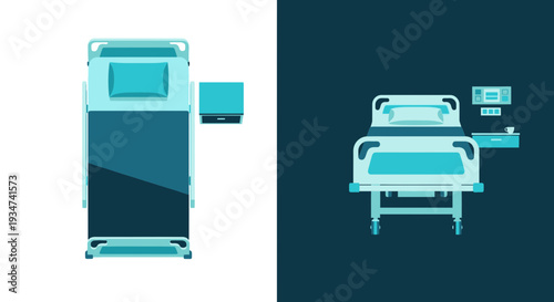 Hospital Room Illustration Showcasing Medical Bed and Equipment, Healthcare Themed Artwork
