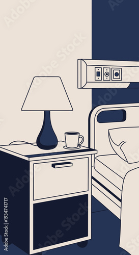 Hospital Room Interior Illustration: Bedside Lamp And Minimalist Bedside Table Design