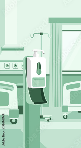 Hospital Room Interior Illustration Demonstrating Cleanliness and Healthcare Environment Depiction