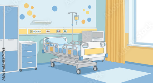 Hospital Room Interior Illustration Demonstrating Medical Environment And Patient Care
