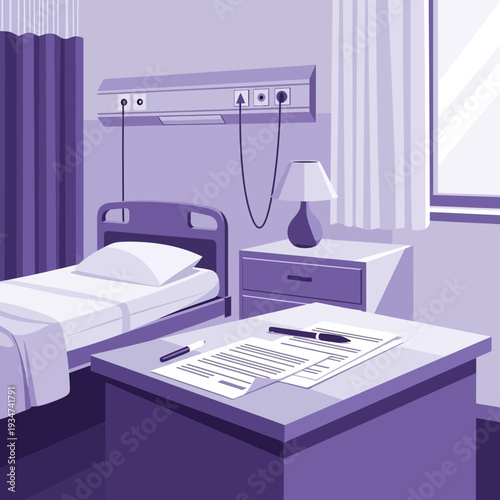 Hospital Room Interior Illustration Demonstrating Patient Care Environment For Medical Purposes