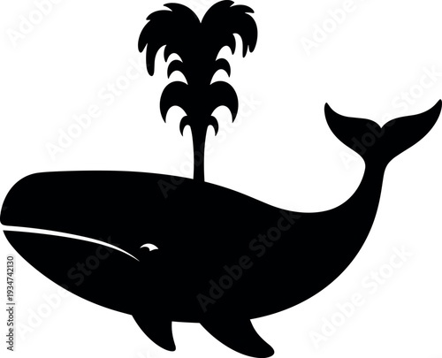 Whale spouting palm tree water silhouette icon vector graphic
