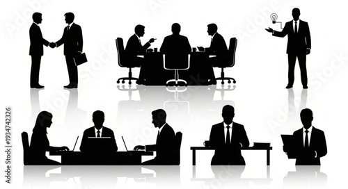 Business Meeting Silhouettes Showing Collaboration and Success.
