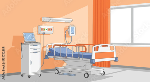 Hospital Room Interior Illustration Of a Modern Medical Facility, Healthcare Background