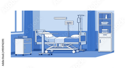 Hospital Room Interior Illustration Of a Patient Bed With Medical Equipment