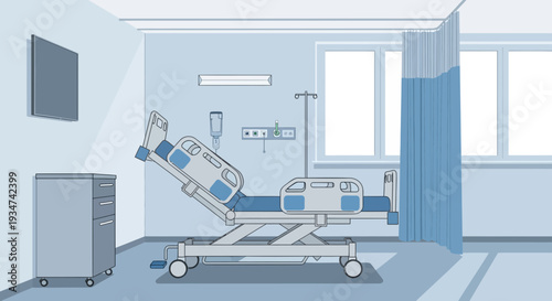 Hospital Room Interior Illustration Of Adjustable Bed With Curtains And Minimalist Style