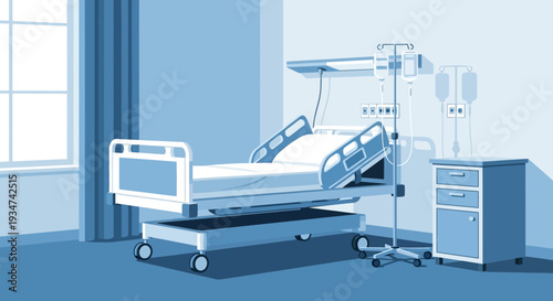 Hospital Room Interior Illustration Showing Bed With Medical Equipment For Patient Care