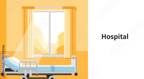 Hospital Room Interior Illustration With A Bed Next To A Bright Window Light