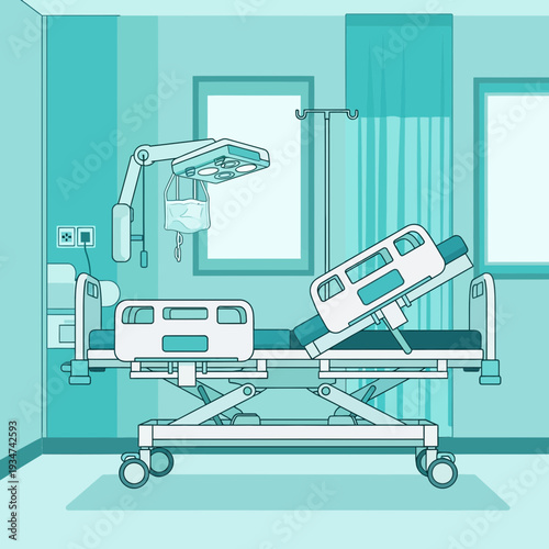 Hospital Room Interior Illustration With Adjustable Bed And Medical Equipment Depiction