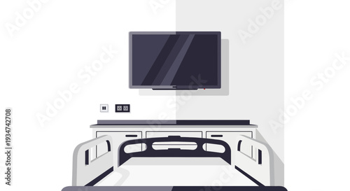 Hospital Room Interior Illustration With Bed Television And Medical Equipment