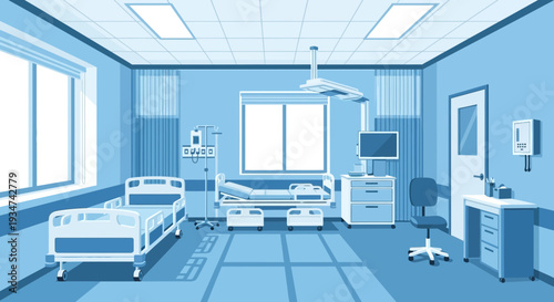 Hospital Room Interior Illustration With Medical Beds, Equipment, and Modern Design