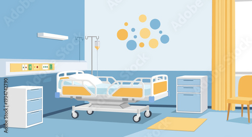 Hospital Room Interior Illustration With Bed, Medical Equipment, And Minimalist Design