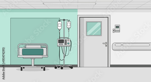 Hospital Room Interior Illustration With Medical Equipment And Modern Design
