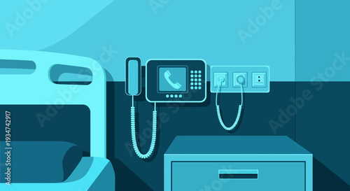 Hospital Room Interior Illustration With Medical Equipment And Modern Devices Displayed