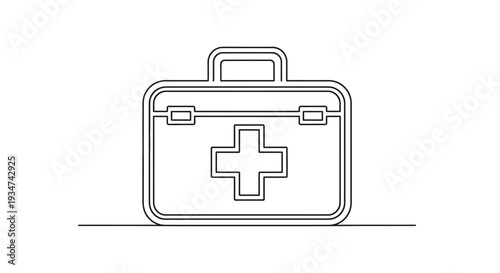 Continuous line drawing of a first aid kit medical bag icon on white background