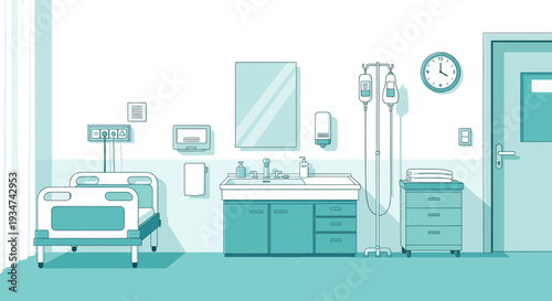 Hospital Room Interior Illustration With Medical Equipment And Modern Minimalist Design