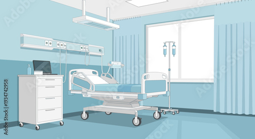 Hospital Room Interior Illustration With Medical Equipment And Modern Style