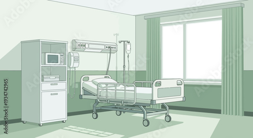 Hospital Room Interior Illustration With Medical Equipment And Modern Style