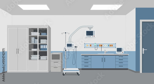 Hospital Room Interior Illustration With Medical Equipment And Modern Style Design