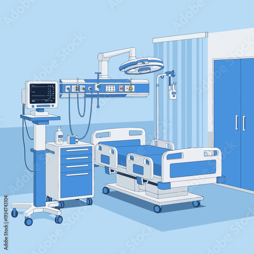 Hospital Room Interior Illustration With Medical Equipment Ready For Patient Care and Recovery