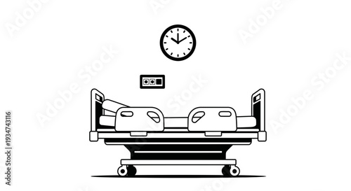 Hospital Room Interior Illustration With Clock And Medical Bed In Graphic Design