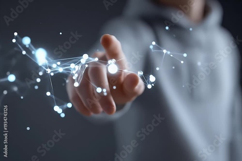 Wallpaper Mural Digitally rendered network of glowing nodes and lines emanating from a person's finger Torontodigital.ca