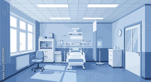 Hospital Room Interior Illustration With Medical Equipment, Ready For Patients Care And Recovery