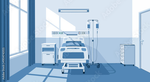 Hospital Room Interior Illustration With Medical Equipment, Sterile Clean Environment