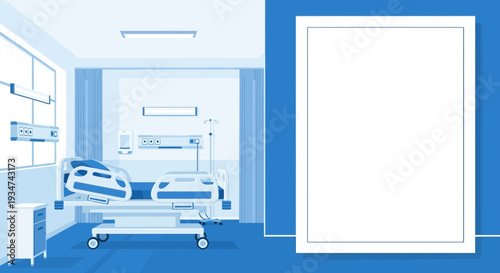 Hospital Room Interior Illustration With Empty Frame For Healthcare Advertising