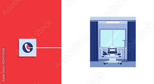 Hospital Room Scene Illustrated Featuring a Call Button and Patient Bed For Medical Use