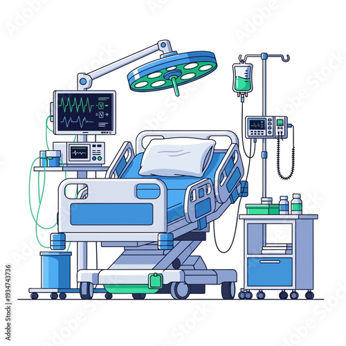 Hospital Room Visualization Depicting Modern Medical Equipment for Patient Care and Treatment