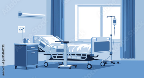 Hospital Room Visualization Of A Modern Ward With A Patient Bed And Medical Supplies
