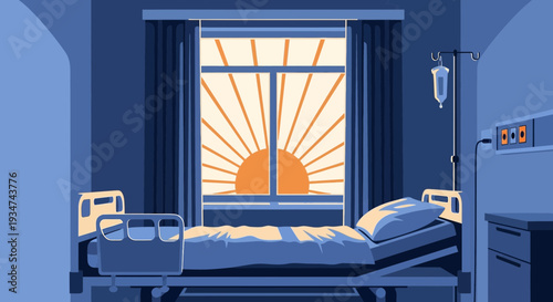 Hospital Room With Bright Sunlight Coming Through the Window, Dawn