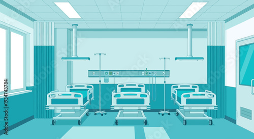Hospital Room with Beds and Medical Equipment, Healthcare Conceptual Illustration