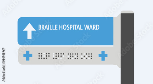 Hospital Wayfinding Sign Indicating Braille Ward Direction And Medical Symbol