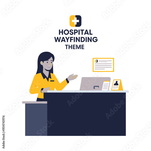 Hospital Wayfinding Theme Featuring a Receptionist at the Information Desk for Directions