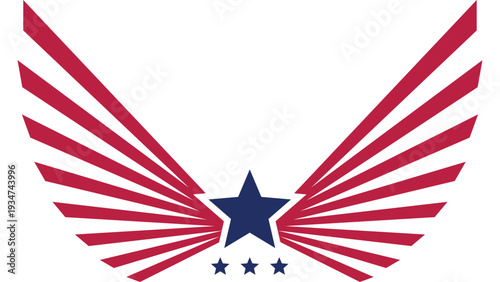 Symbolic illustration of patriotism with star and wings, representing freedom and courage, in a graphic design, viewed from the front