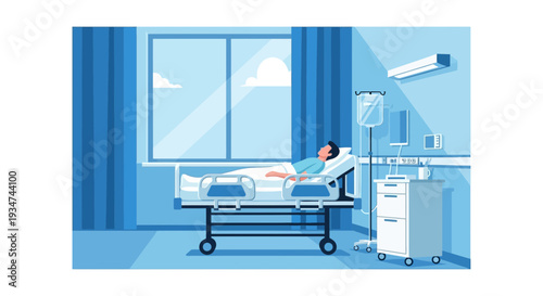 Hospitalized Patient Recuperating In A Modern Ward, Seeking Comfort And Wellbeing