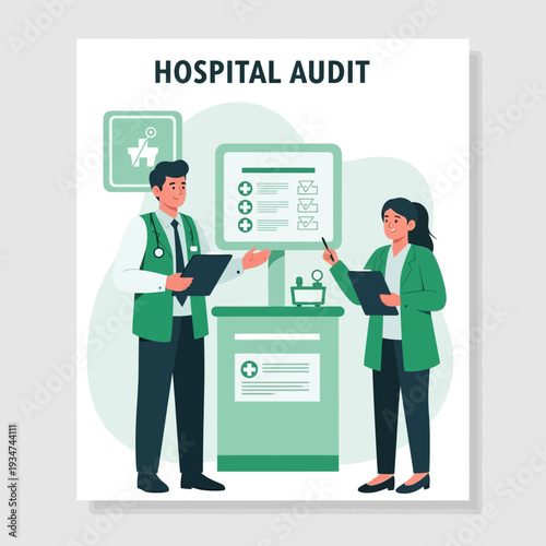 Hospital Staff Reviewing Medical Records and Analyzing Audit Results in Modern Setting