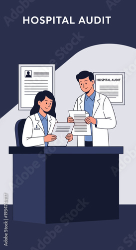 Hospital Staff Reviewing Documents for Audit Purposes in a Professional Setting