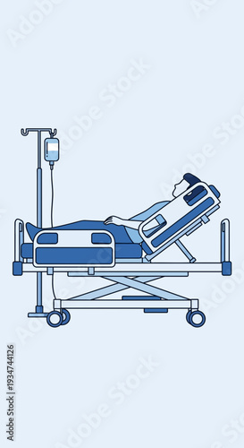 Hospitalized Patient Resting Comfortably on a Bed with Intravenous Drip, Medical Treatment