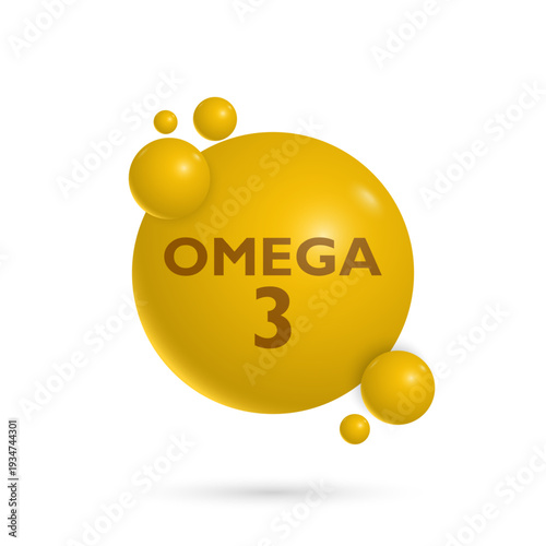 Omega 3 icon. Polyunsaturated fatty Omega-3. Organic vitamin, nutrient. Omega fatty acid, EPA, DHA. Pill capcule. Vector illustration