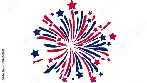 Vibrant fireworks explosion with red and blue stars bursting in the night sky, fireworks display, celebration, festive, stars