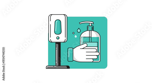 Hygiene And Protection: Illustration Of Sanitizer Dispenser And Hand Washing Process